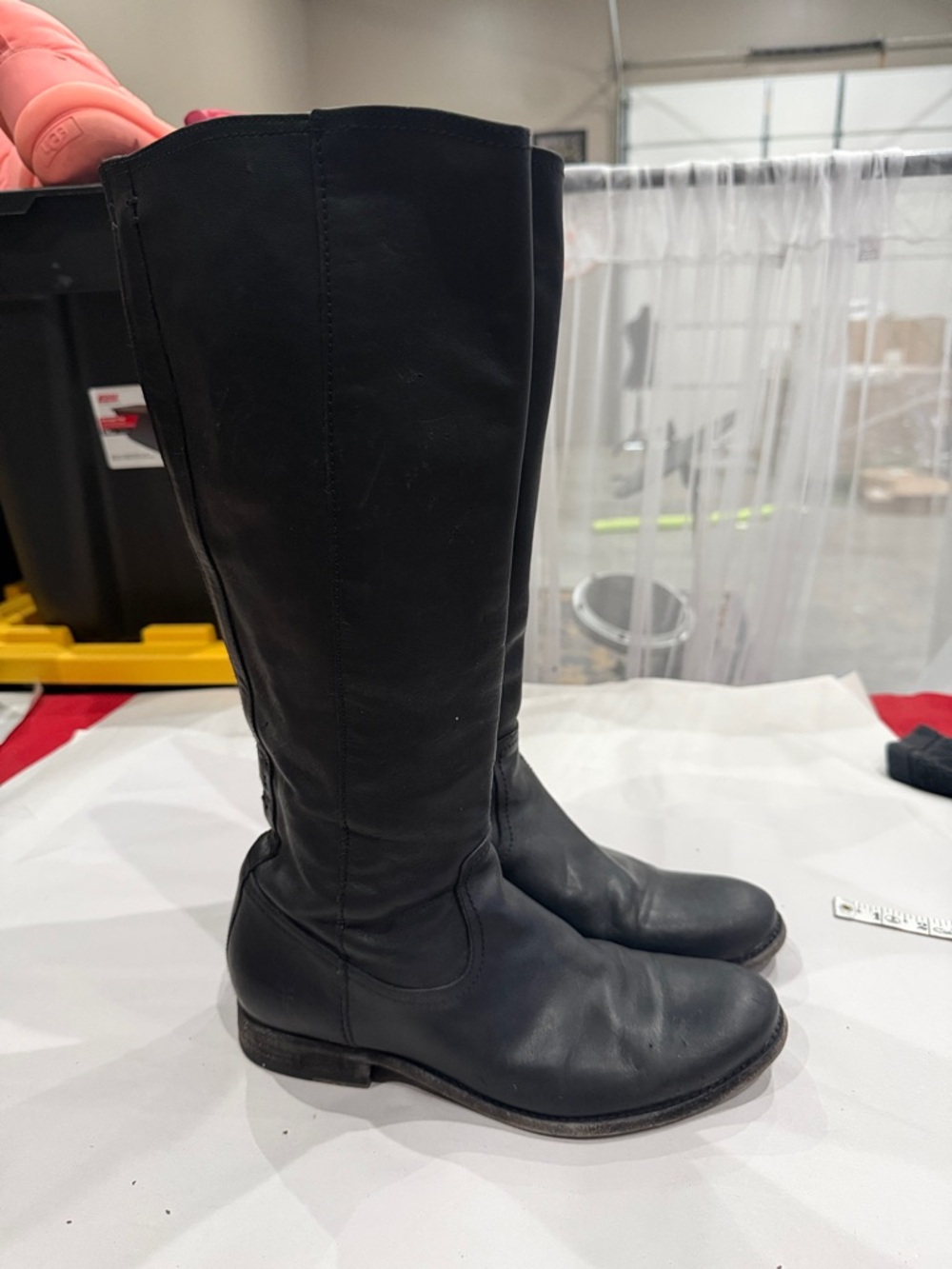 Frye Black Leather Knee-High Heeled Boots